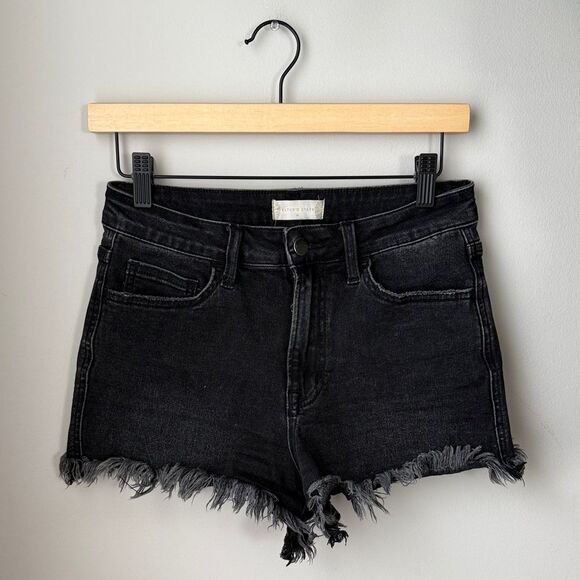 Altar'd State Pants - Altar’d State Black Button Fly High Rise Light Acid Wash Frayed Hem Denim